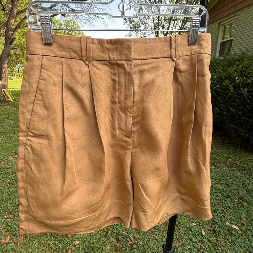 COS Womens Camel Tan Pleated Linen Blend High Rise Shorts Size 6 Neutral Capsule